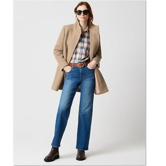 J. Crew Factory Button Neck City Coat Plus Size– Heather Acorn (Tan/Camel) - Picture 2 of 8